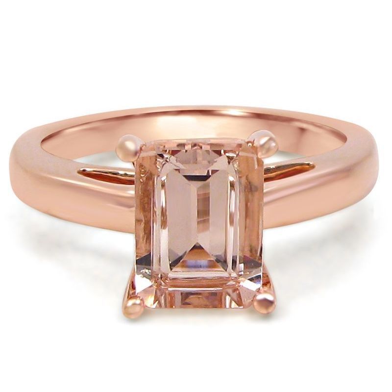 14K Rose Gold Over Silver Emerald-Cut Morganite Engagement Solitaire Ring