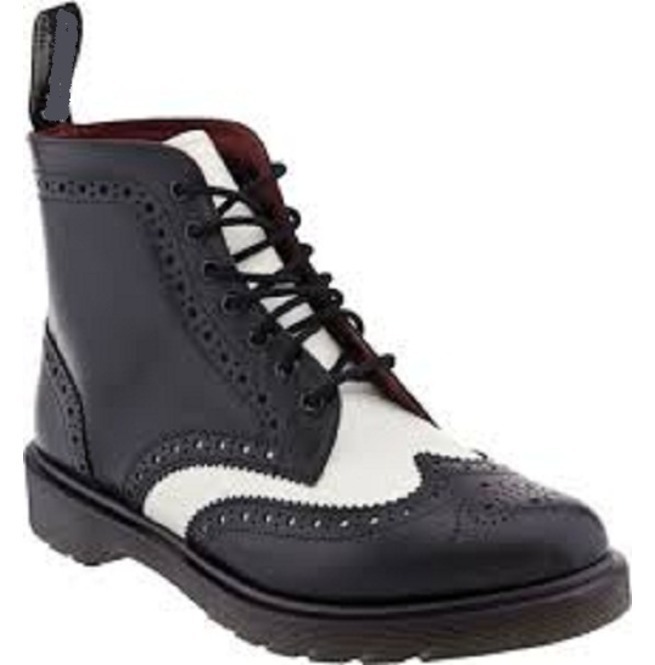 NEW Handmade Black White Wingtip Boot, Men's Ankle Suede Leather Lace Up Formal