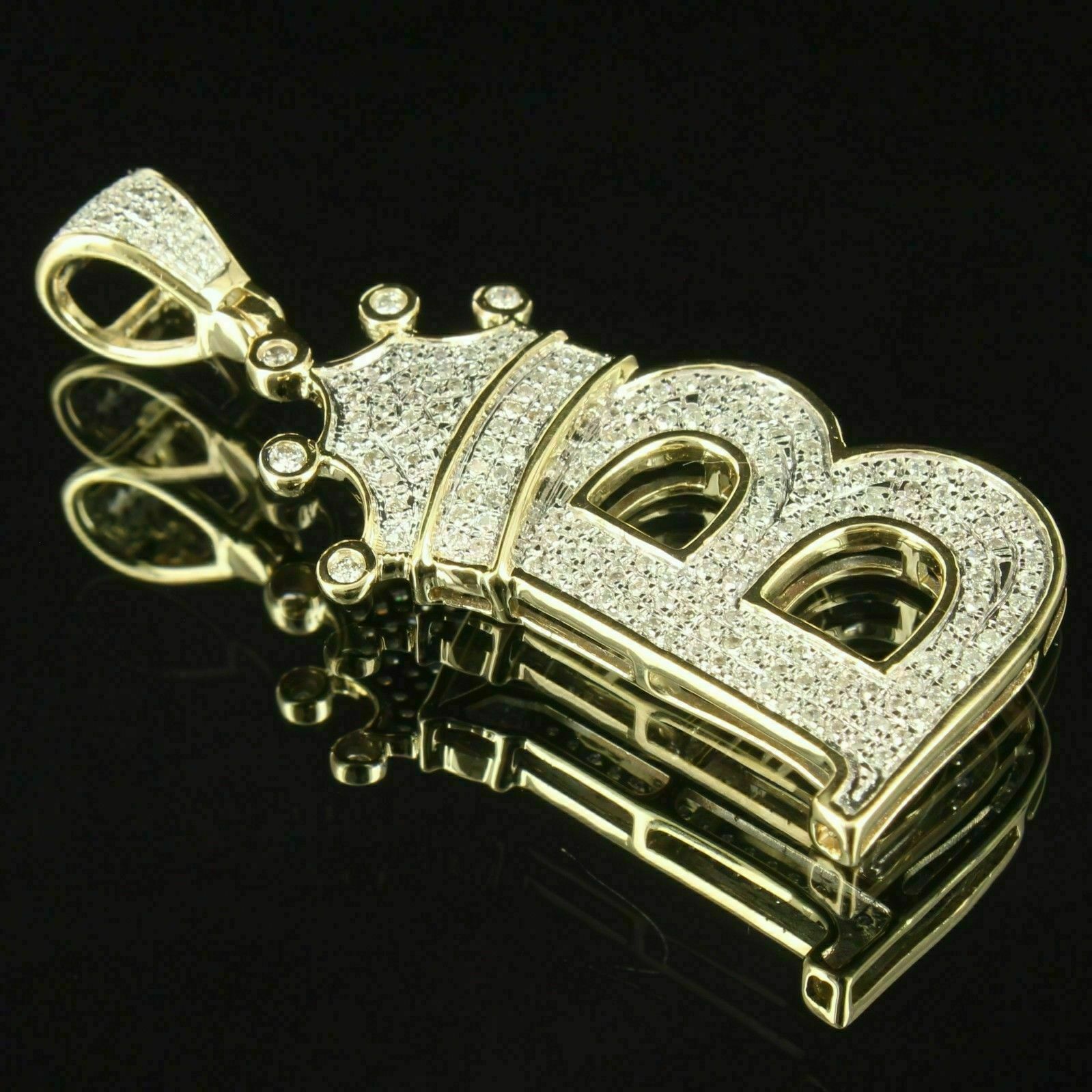 Initial Letter "B" Crown Alphabet Pendant 1.50 Ct Diamond 14K Yellow ...