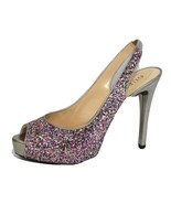 GUESS galgott Womens Glitter Heel Open Shoes Platform Silver Size 8M - $14.15