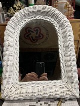 White Wicker Framed Wall Mirror Hanging 16x12x2 Bedroom Vanity Vintage  - $32.33