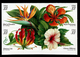 1999 33c Tropical Flowers, Block of 4 Scott 3310-13 Mint F/VF NH - $2.58