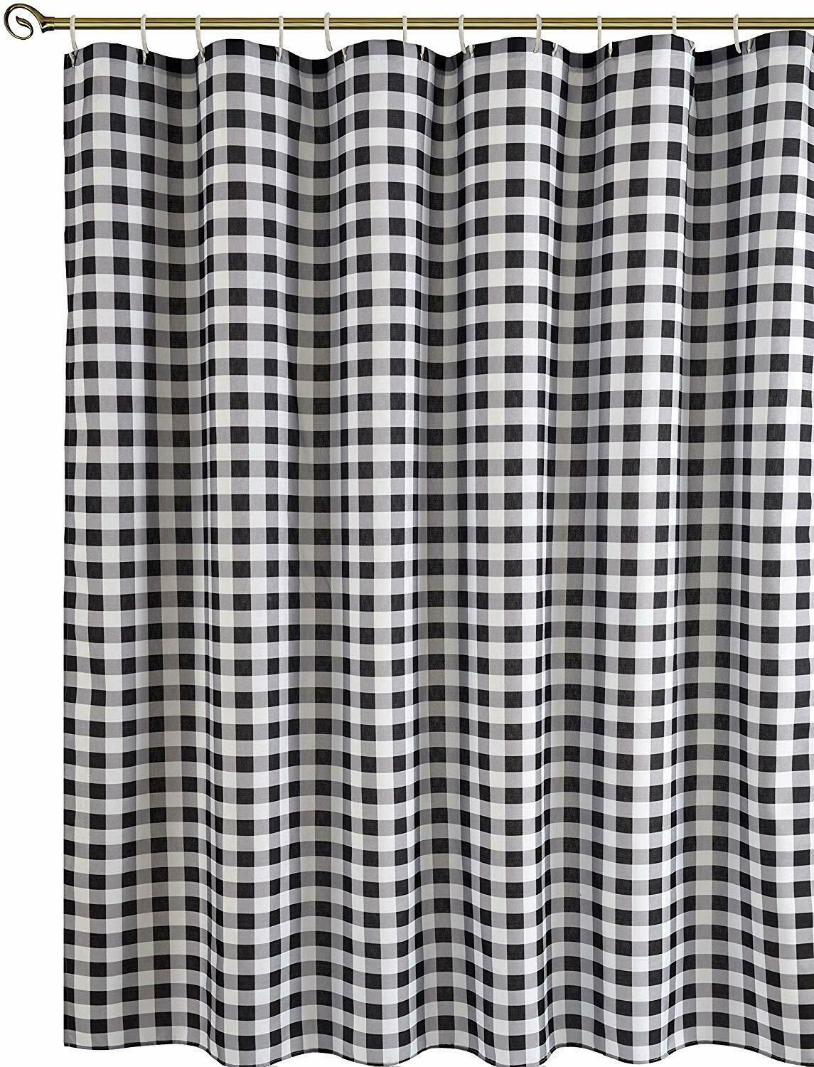 Nice! Farmhouse Gingham Checkered Fabric Shower Curtain 72x72 Black