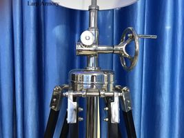 Vintage Hollywood Studio Marine Searchlight With Chrome Tripod Floor Lamp Stand image 4