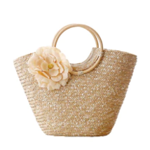 Woven Straw Totebag with Flowers by Coseey - $33.00