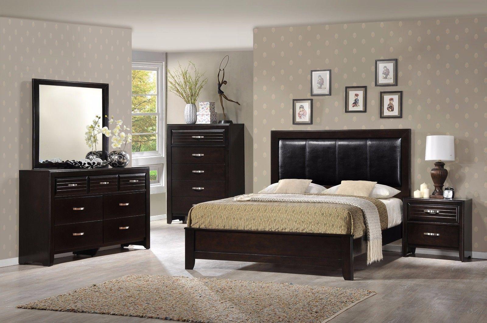 Dark Espresso Solid Wood King Size Bedroom Set 5Pcs Crown Mark B7400 ...