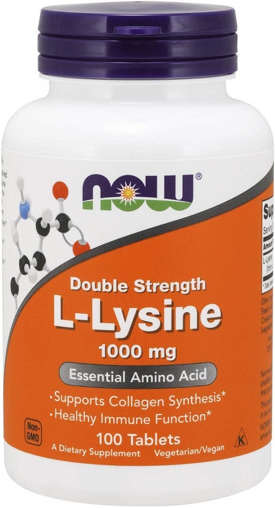 NOW Supplements, L-Lysine 1000 mg, Double Strength, Amino Acid, 100 Tablets