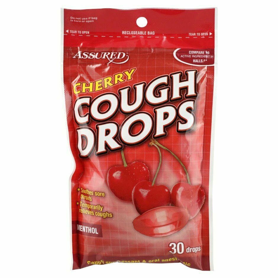 5X Assured Wild Cherry Cough Drops Oral Suppressant Menthol GlutenFree 30ct/Pk Health Care