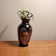 Vintage Japanese Vase, Black with Flowers & Dragonfly, Japan Decor Chokin Art image 9
