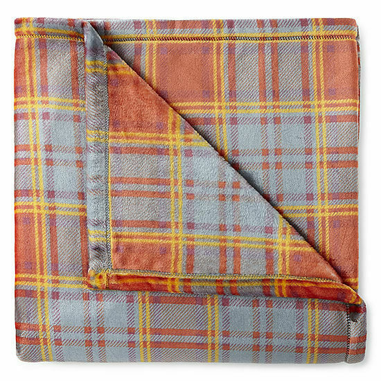 Primary image for NWT PENNEY'S HARVEST PLAID Blanket Throw Print Oversized 50x70 Velvet Plush NEW
