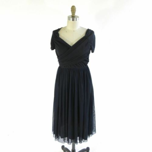 M - Zara Basic Navy Blue Feminine Wrap Top Flirty Tulle Midi Dress ...