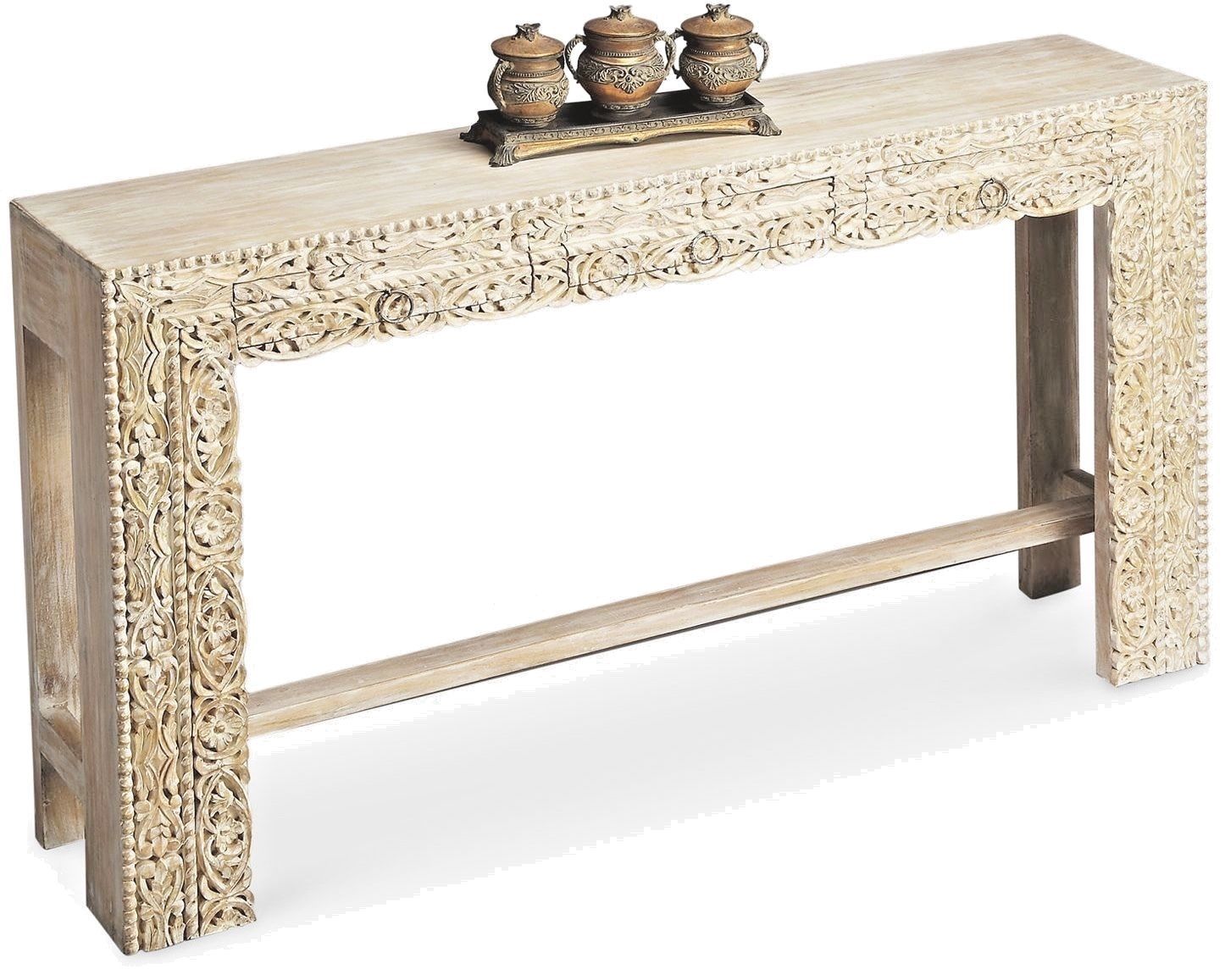 Moroccan Console Table Buffet Carved Wood 3 Drawer Anthropologie Lombok
