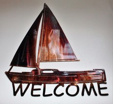 Sailboat Welcome Sign - Metal Wall Art - Copper 11&quot; x 18&quot; - $34.63
