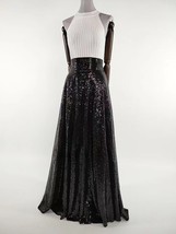 BLACK Sequin Maxi Skirt High Waisted Sequined Party Skirt Black Sparkly Skirt image 2