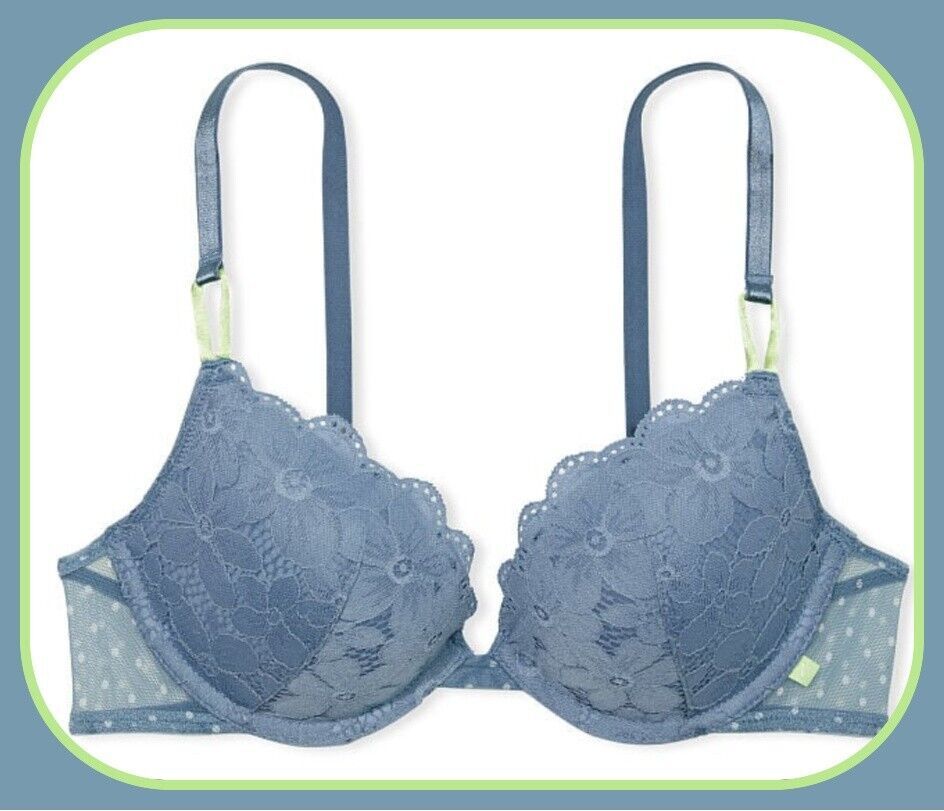 Reggiseno Push-up Victoria's Secret 40DD, Verde Salvia Con Pizzo Leopardato E Shimmer Oro, Nuovo Con Etichette - Foto 2