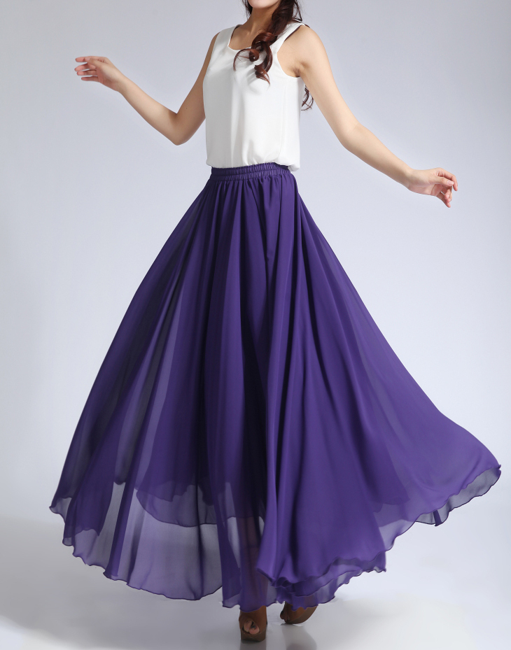 Grey Long Chiffon Skirt Women High Waist Long Chiffon Skirt Chiffon ...