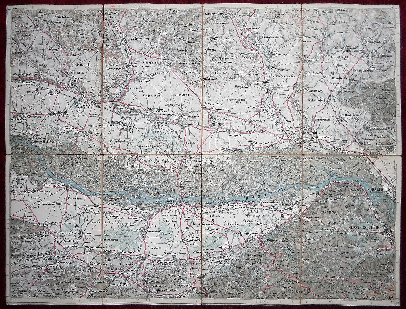 1878 Original Cloth Military Detailed Map Tulln Donau Osterreich ...