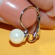 Natural White Pearl 8mm Leverback Earrings 14k White Gold over 925 SS - $44.09