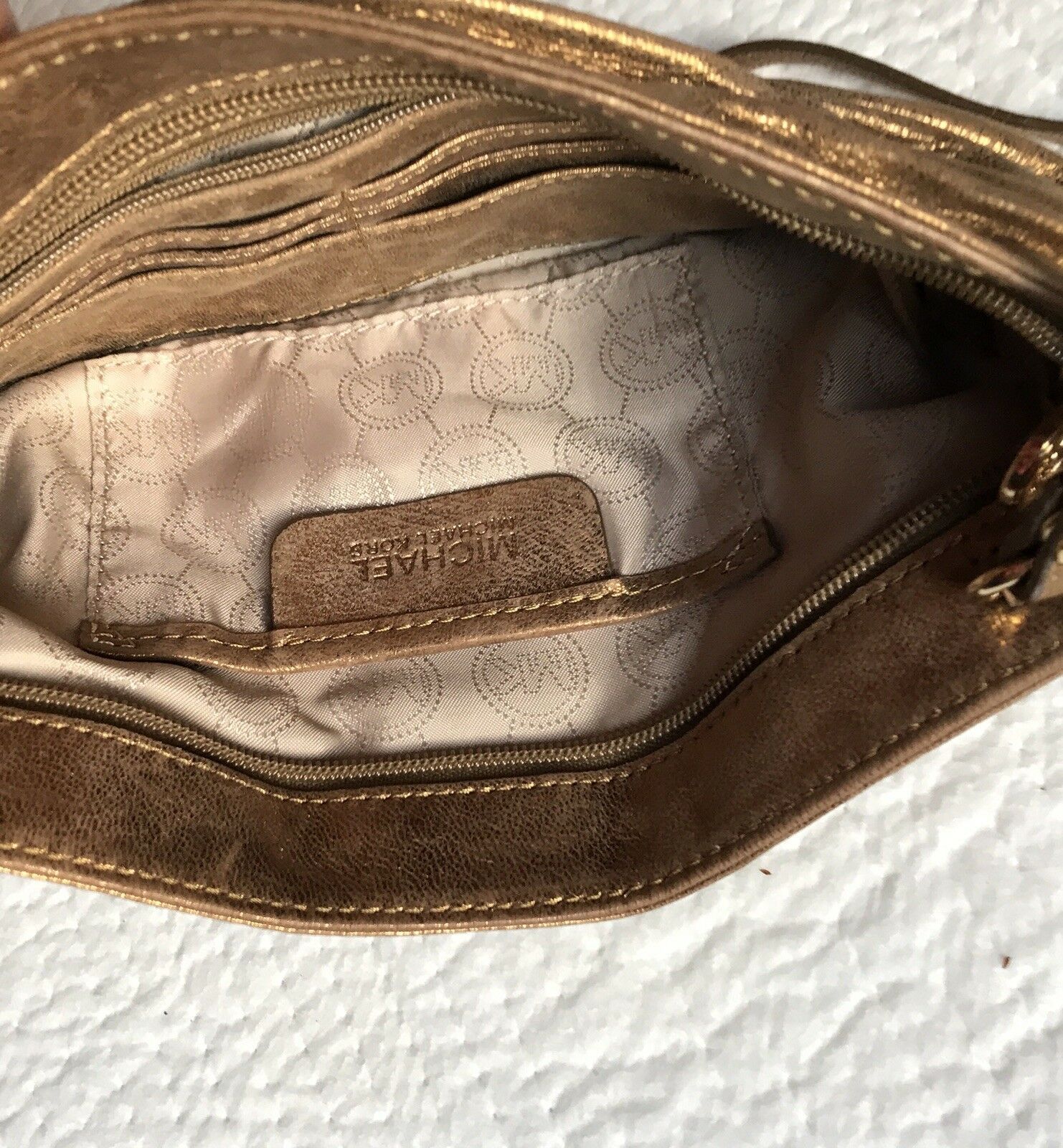 Michael Kors Gold Ruched Leather Webster Shoulder Bag Wristlet Clutch ...