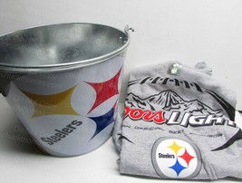 Steelers Steel Logo 5 Quart Ice Bucket & Coors Light Steel Logo Tee-XL Both New - $24.95