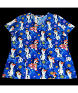  Disney&#39;s Frozen II Olaf Leaves Scrub Top Shirt Size 3XL Blue White Nurs... - $19.99