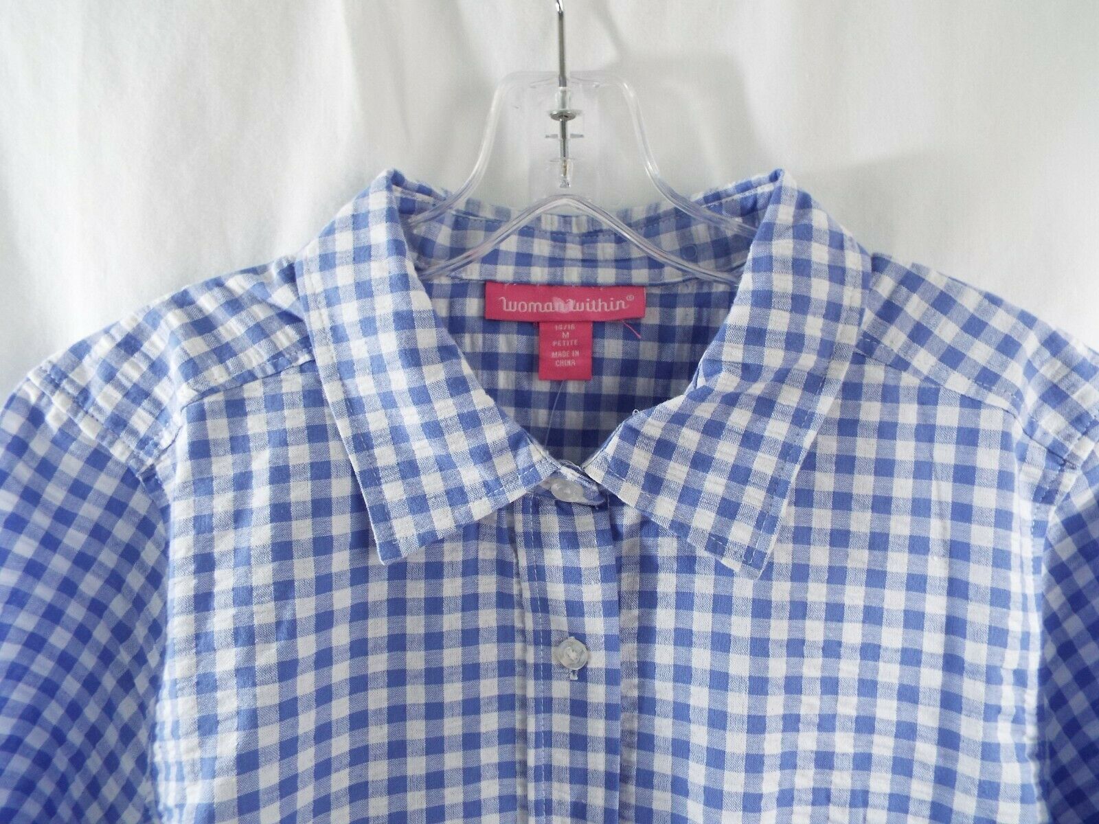 Seersucker Petite Big Shirt Button Front Short Sleeve Blue Violet White ...