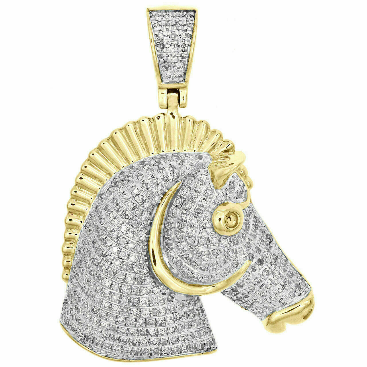2.50 Ct Round Diamond Horse Head Pendant 14K Yellow Gold Over Genuine