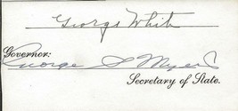 Ohio Governor George White &amp; Secretary / State George Myers Signed Card JSA - $74.24