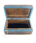 Blue Painted Pentagram Carved Wooden Lined Tarot Box 5x8&quot; Wood Pentacle ... - $54.17