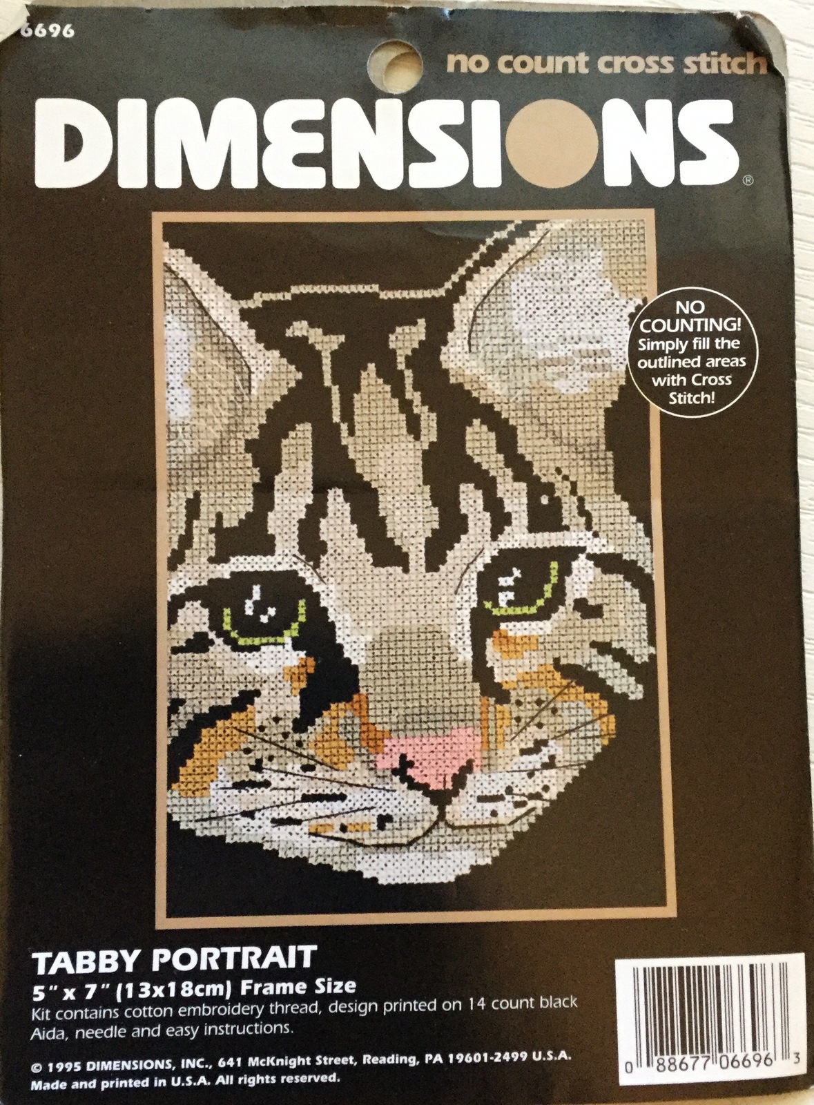 Dimensions 6696 Tabby Portrait No Count Cross Stitch Kit 5 x 7