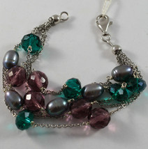 .925 RHODIUM SILVER MULTI STRAND BRACELET WITH GRAY PEARLS AND CRISTAL GREEN image 1