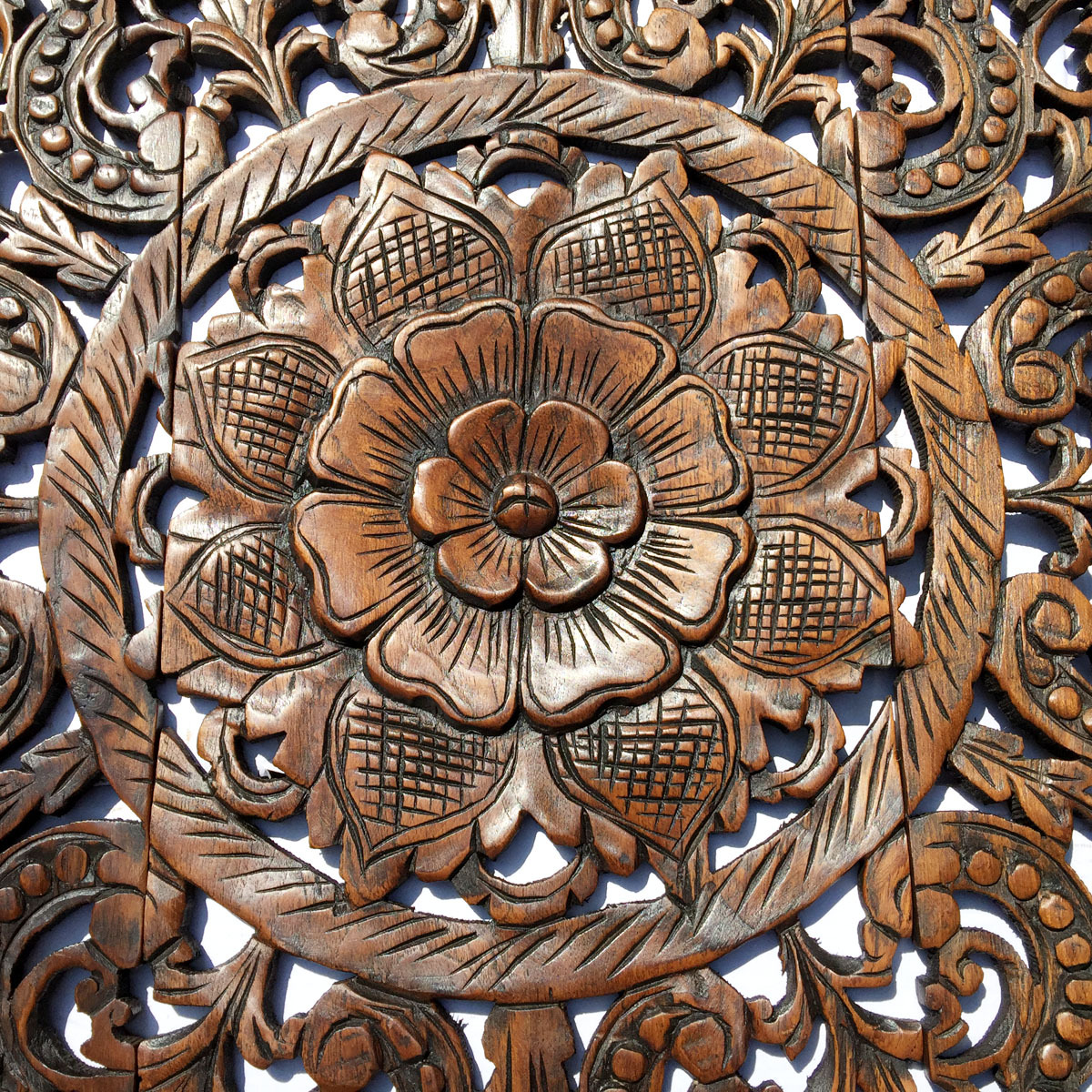 Large Square Wood Carved Wall Art. Asian Floral Wood Wall Panels.Wall Hanging.3' Sculptures