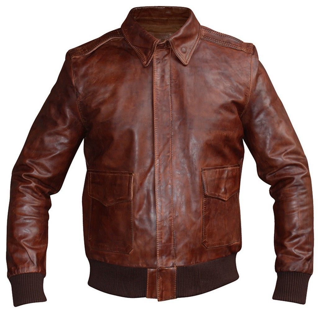 Aviator A-2 Flight Jacket Distressed Brown Genuine Leather Bomber ...