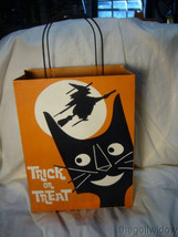 Bethany Lowe Large Tin Halloween Treat Bag Black Cat Witch image 1