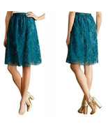 Anthropologie Blossomed Aubrie Skirt 10 Large Turquoise Raised Floral Ap... - £65.45 GBP