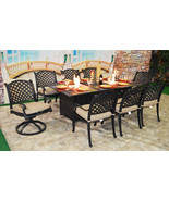 Luxury propane fire pit rectangle outdoor dining set 9 piece cast alumin... - $4,795.00