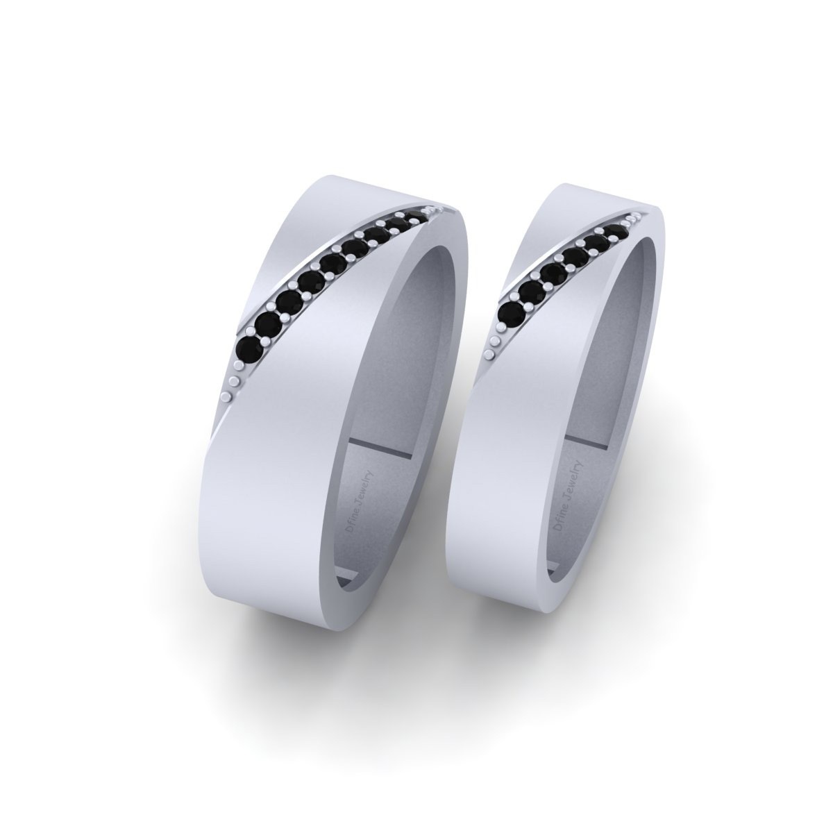 His and Hers Wedding Band Set Black Diamond Matching Eternity Bands For Couple
