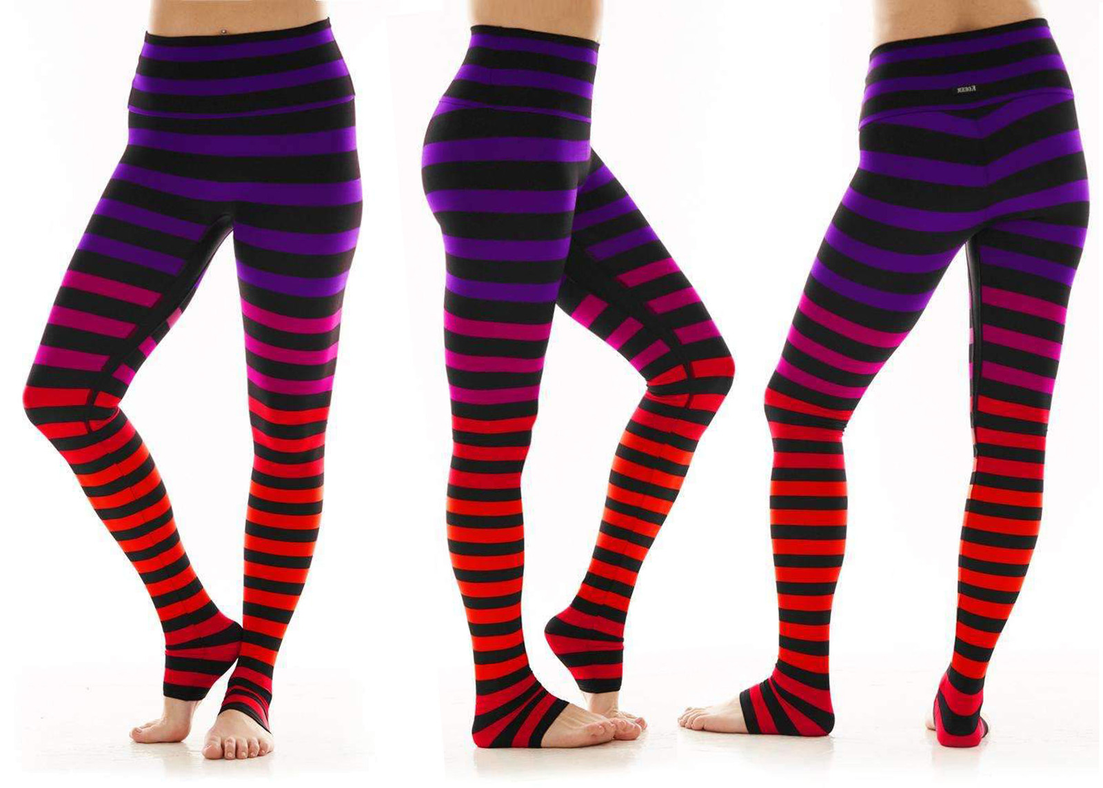 K-Deer Women's Purple/Red/Orange Sophia Stripe Full Length Leggings, XS ...