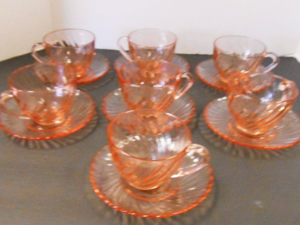 Other Depression Glassware Vintage Arcoroc France Rosaline Pink Swirl Cup And Saucer Set Pottery Glass Juarainsanmandiri Or Id