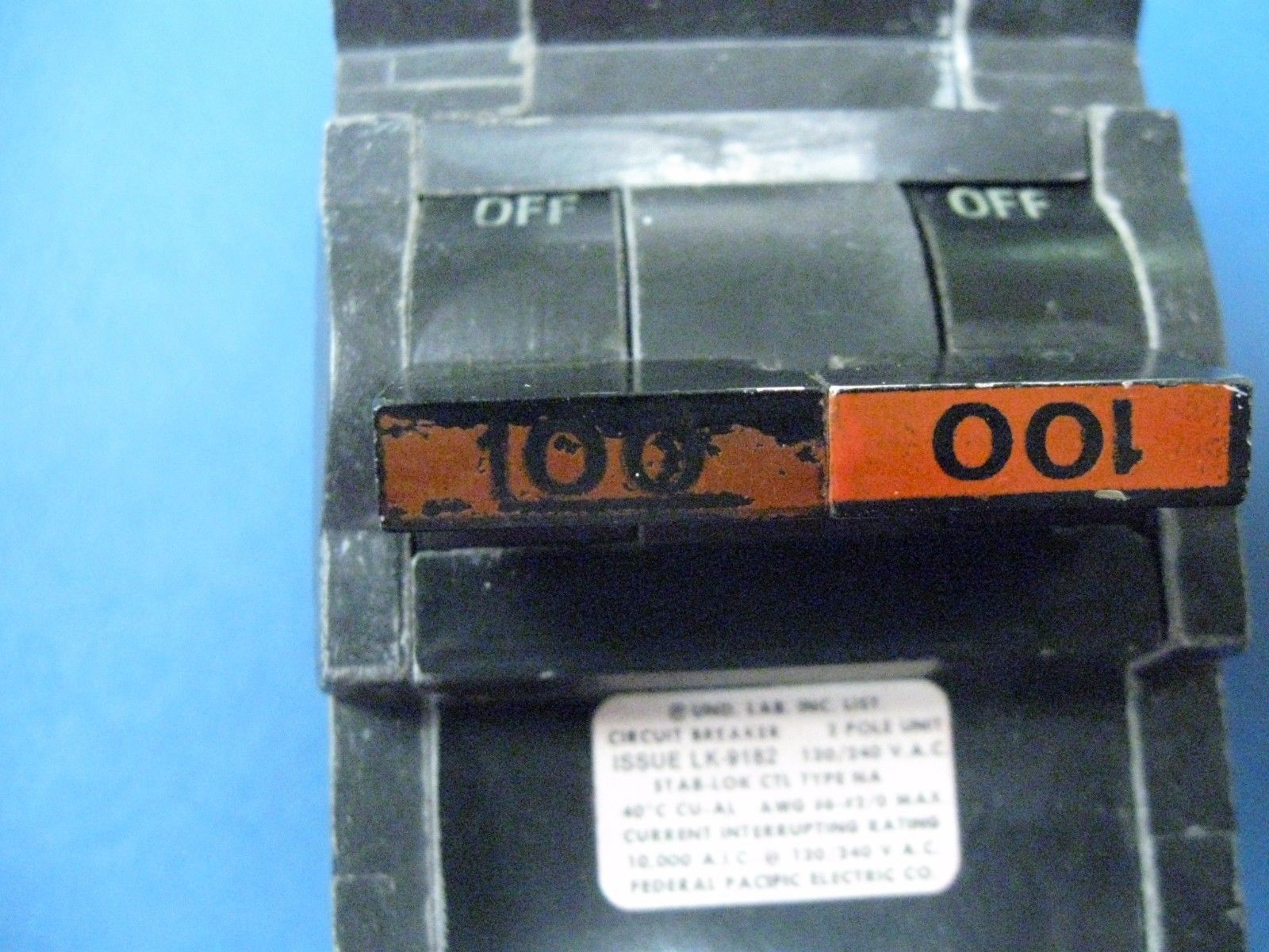 100 Amp FEDERAL PACIFIC FPE StabLok 2 Pole Type NA Breaker White Dot Version! Circuit