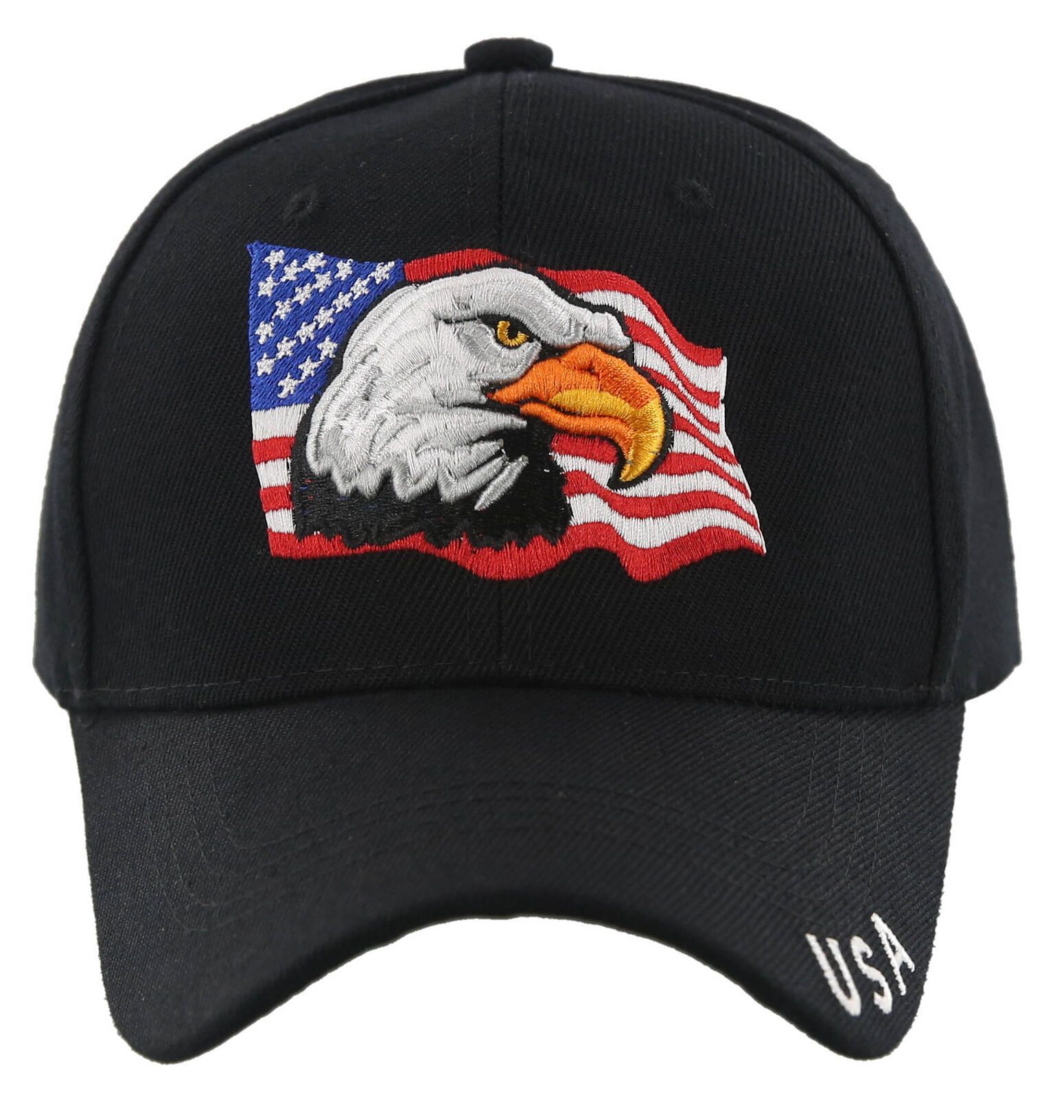 NEW! EAGLE USA CENTER FLAG HEAD BASEBALL CAP HAT BLACK - Men's Hats