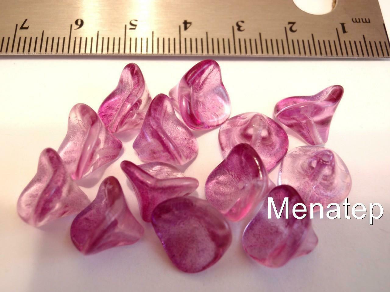 12 12 mm Three Petal Flower Beads: Coated - Hot Pink