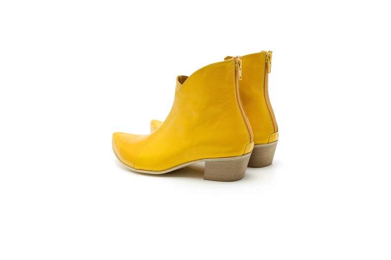 New Yellow Low Chunky Heel Pointy Toe High Ankle Back Zipper Women's Boot