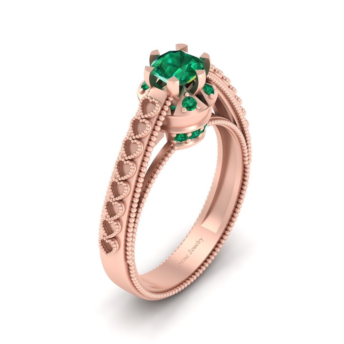 Rose Gold Fn Solid 925 Sterling Silver Green Emerald Engagement Ring For Women's
