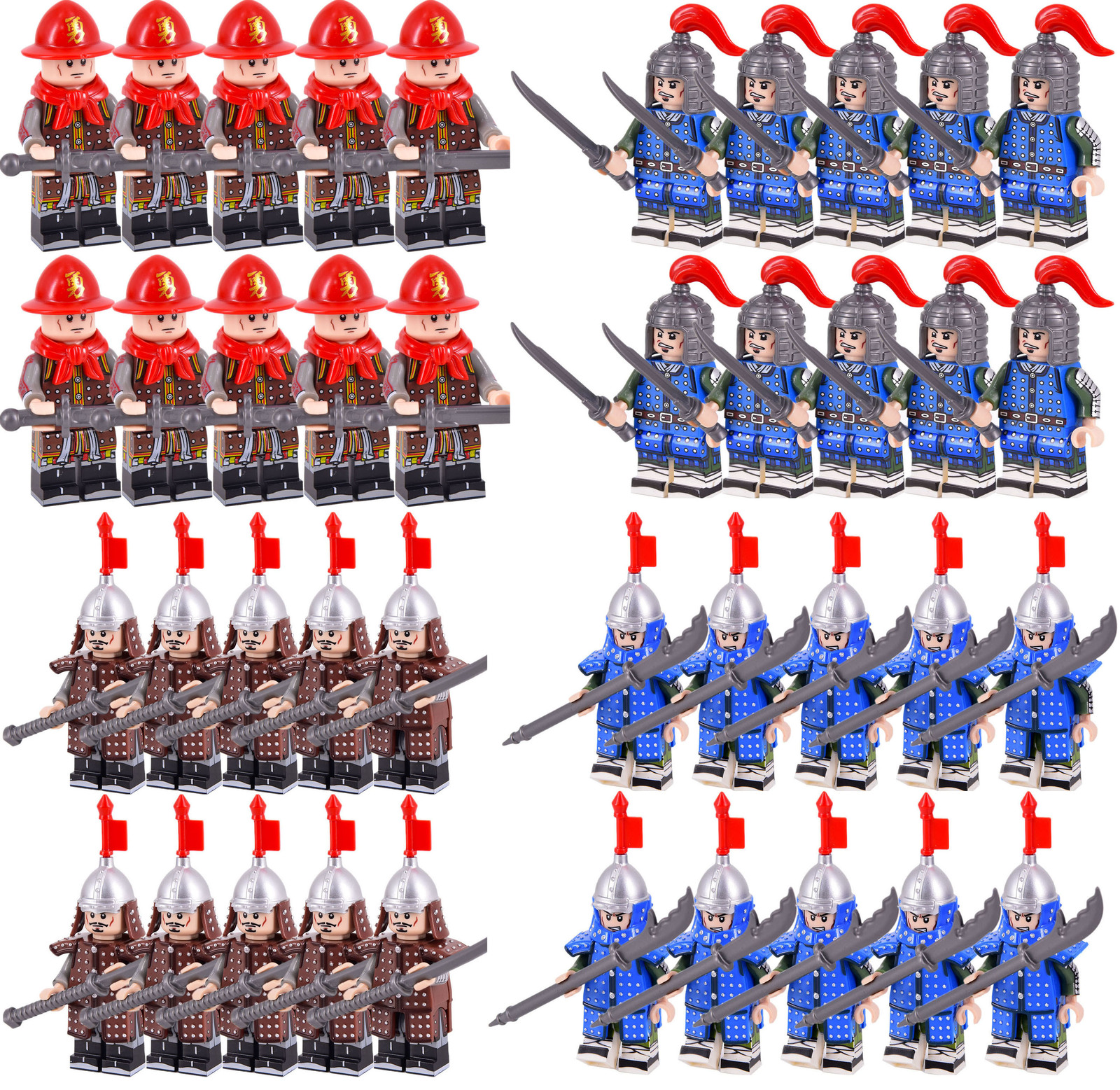 Ancient China Ming Dynasty Falchion Infantry Minifigures Lot Building Toy Complete Sets Packs