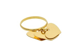 18K YELLOW GOLD RING WITH 3 HEART PENDANT CHARMS BRIGHT, LUMINOUS, MADE ... - $610.00