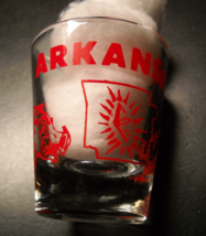Arkansas Shot Glass Red Illustrations on Clear Glass Razorback Diamond State Map - $6.99