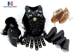 NauticalMart Spartan Set Muscle Armor Helmet W/Black Plume Sandal Leg/Arm Guard