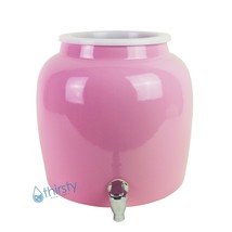Water Crock Pot PINK Porcelain Ceramic Vase Dispenser Faucet Valve Spigot Jug - $44.53