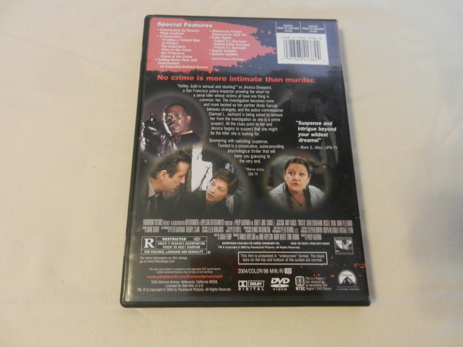 Twisted (DVD, 2004, Widescreen) Ashley Judd, Samuel L. Jackson, Andy ...